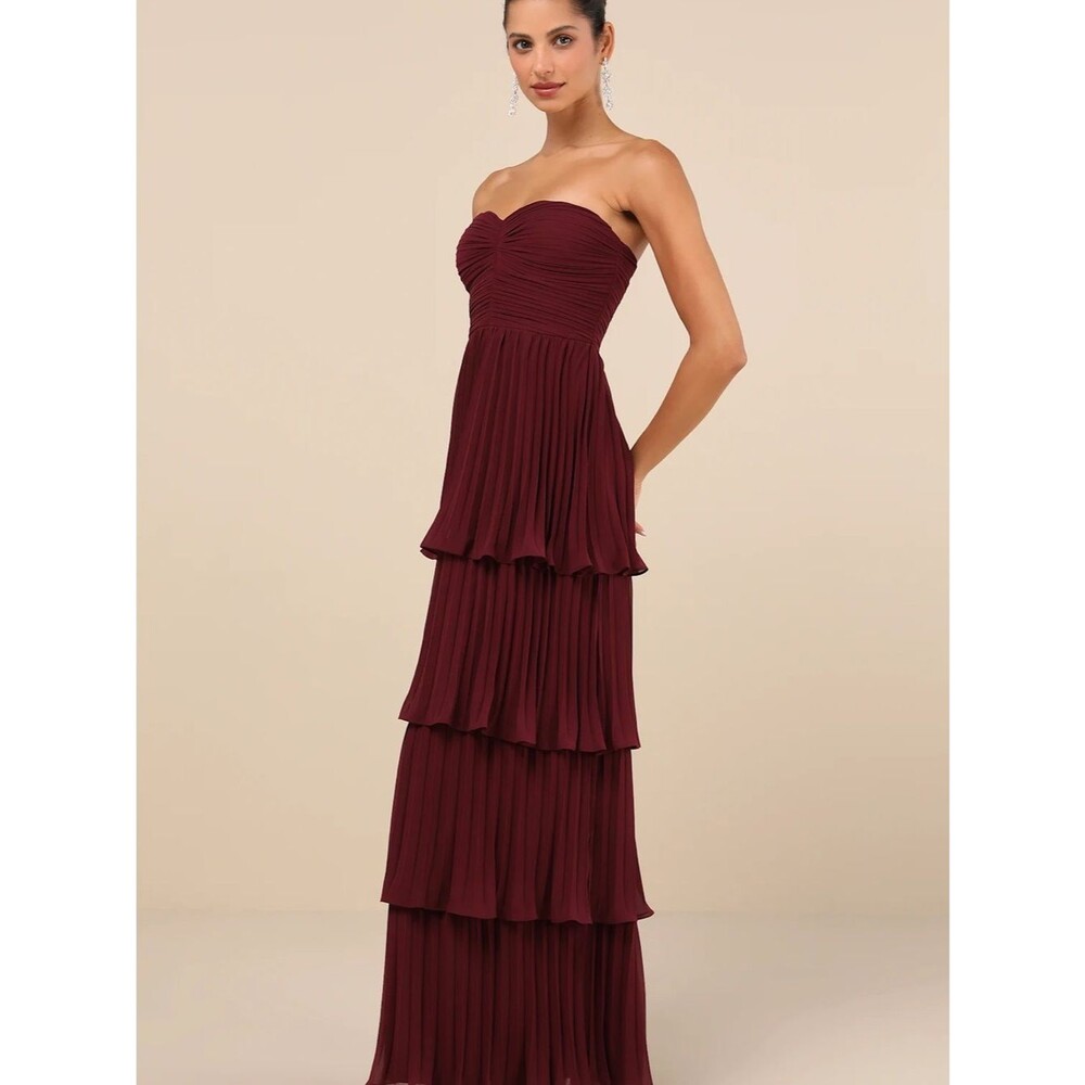 Lulus Seriously Sensational Plum Purple Strapless Tiered Maxi Dress Size XL
